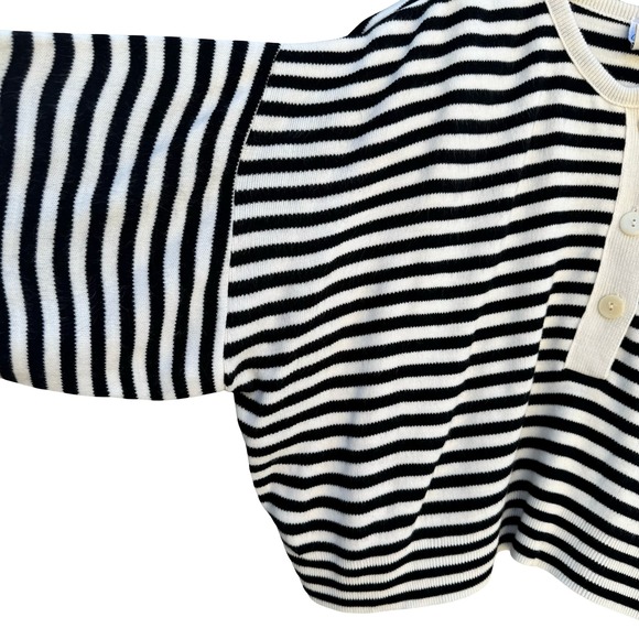 1045 Park Vintage Striped Henley Sweater Black White Batwing Sleeve USA Small - Picture 5 of 10